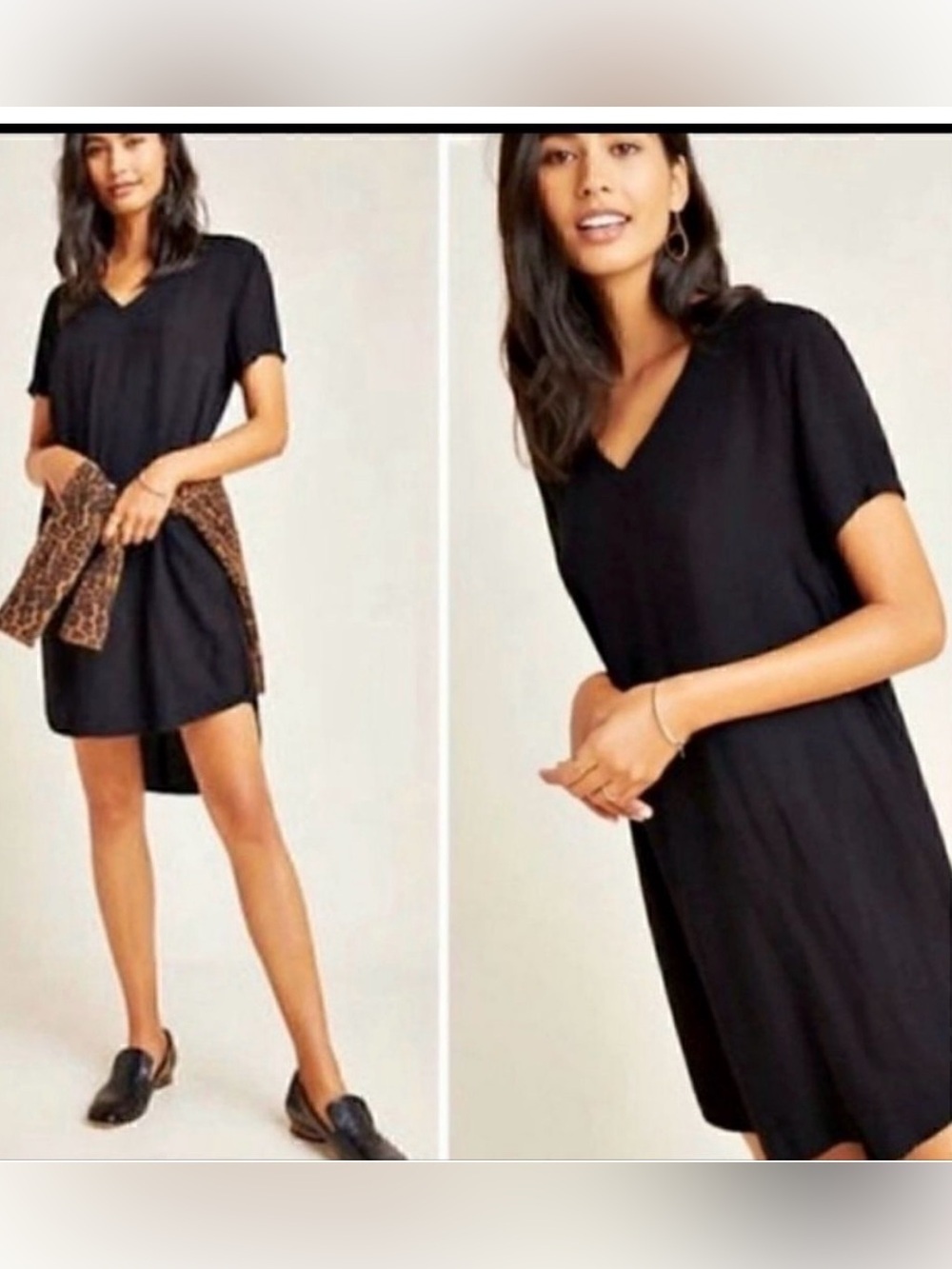 cloth & stone Black V-Neck Tee Dress
